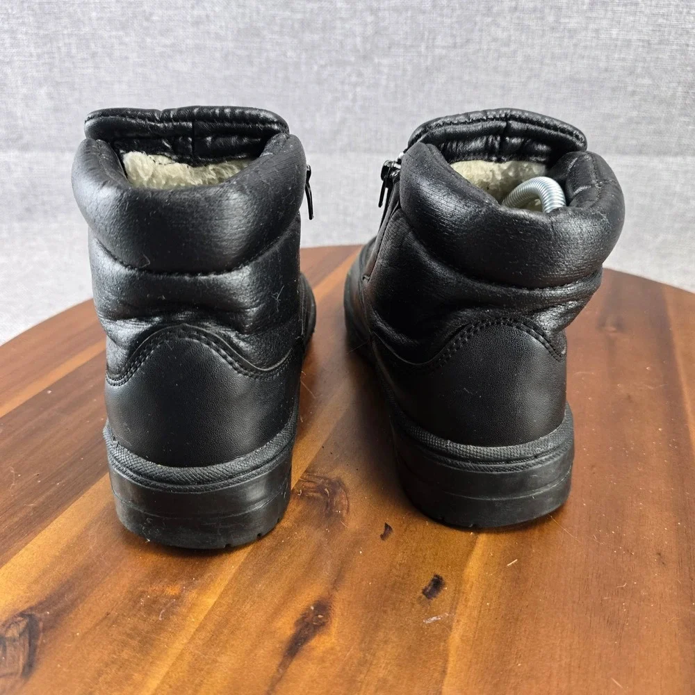 Womens‎ Black PVC Upper Winter Boots Zip Up Ankle Booties Shoes size 8